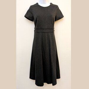 Ann Taylor Faux Leather Trim Flare Charcoal Dress Size 0
